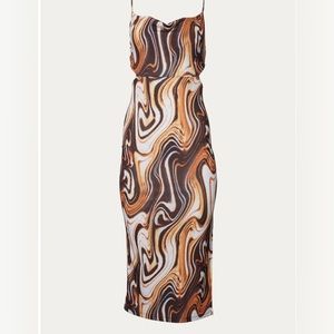 MARBLE-PRINT COWL STRETCH-JERSEY CUTOUT MIDI DRESS - Size S